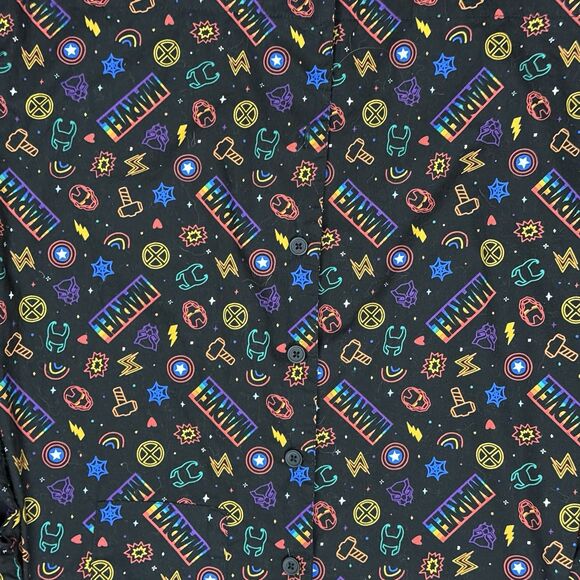 Marvel Avengers Black Rainbow Shirt Button Down 100% Cotton Size Small - Picture 2 of 8
